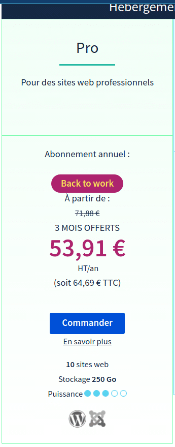 Commande d'un hébergement PRO chez OVH